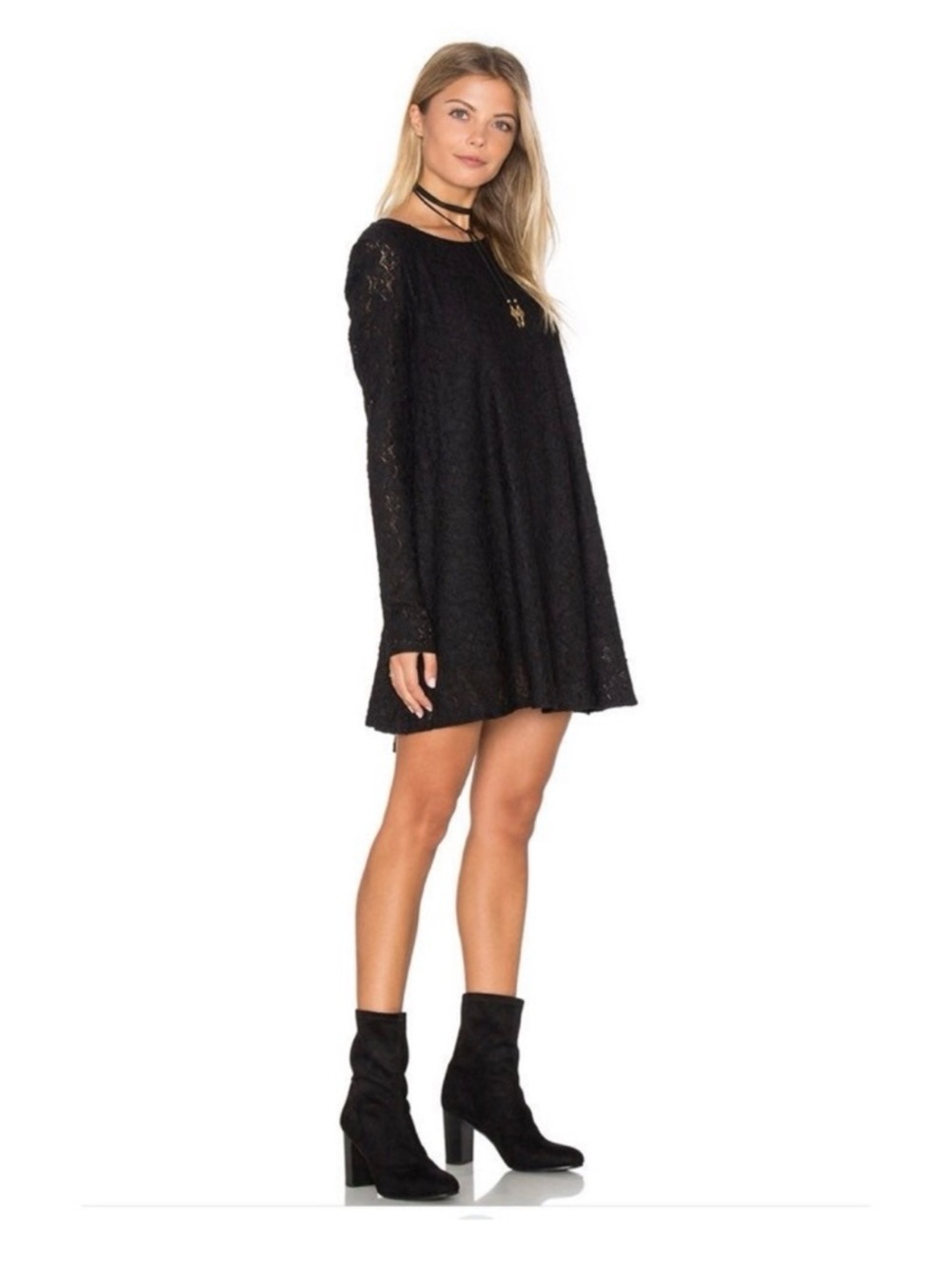 Show Me Your Mumu Tyler Tunic Dress Black Lace Long Sleeve Size Large